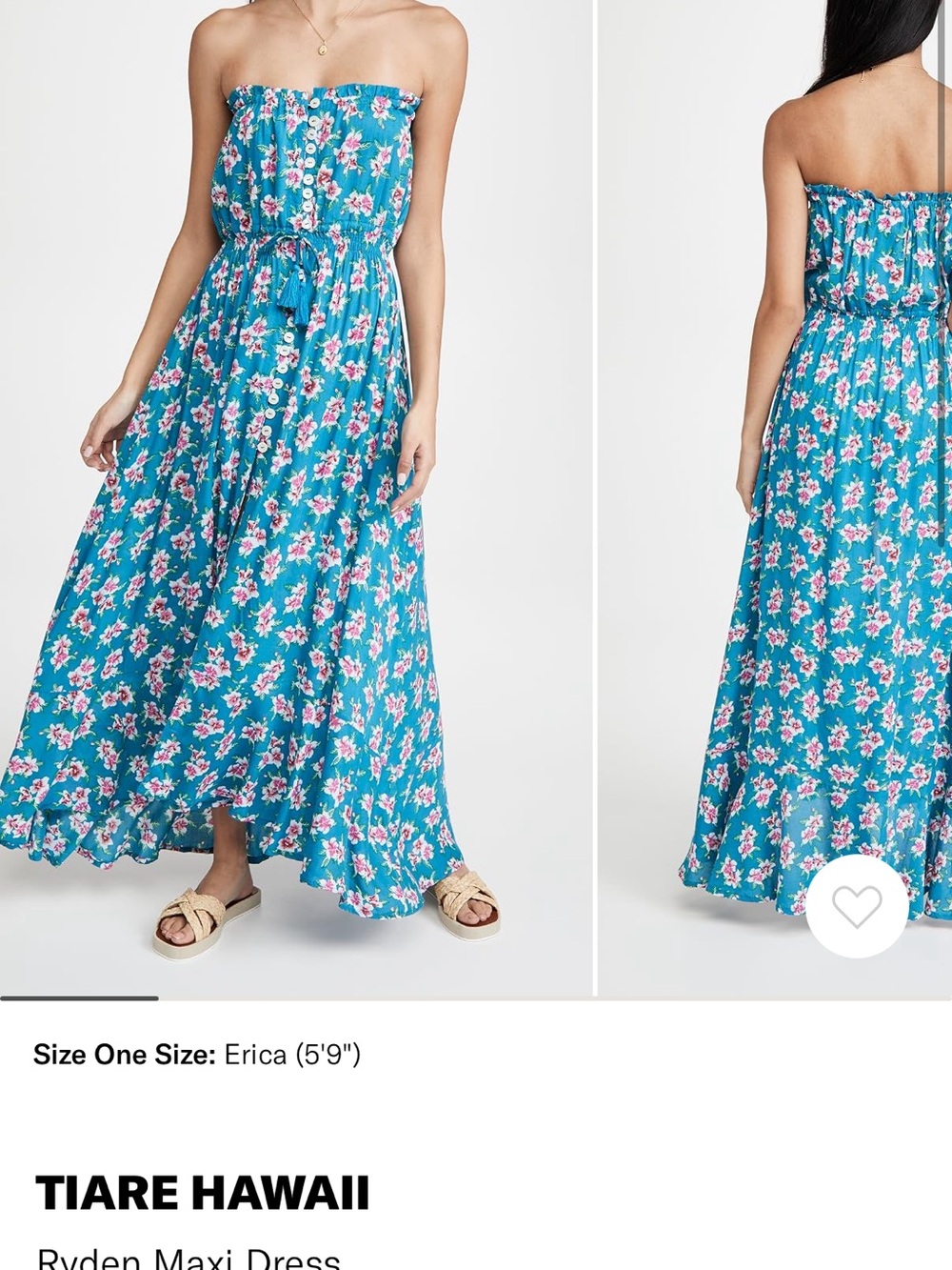 Tiare Hawaii Teal Floral Strapless Maxi Dress